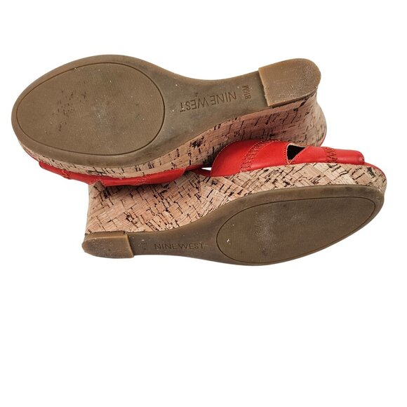 Nine West Sandals Womens Size 8.5M Coral Peep Toe Wedge Ankle Strap Faux Leather - Picture 7 of 9
